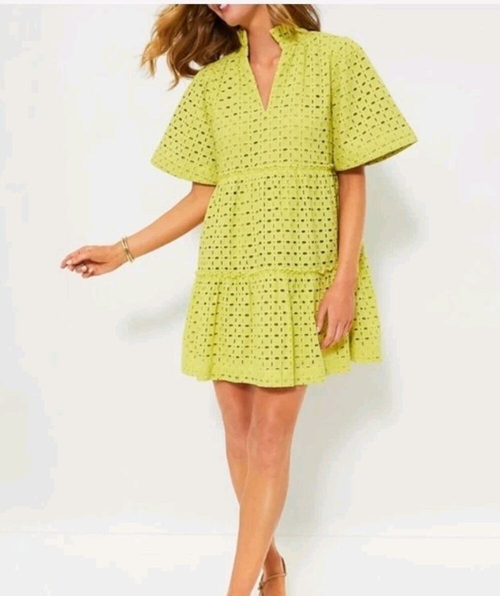 Tuckernuck Lime Green Eyelet Dress XXL Tiered Mini Eyelet Lace Cotton